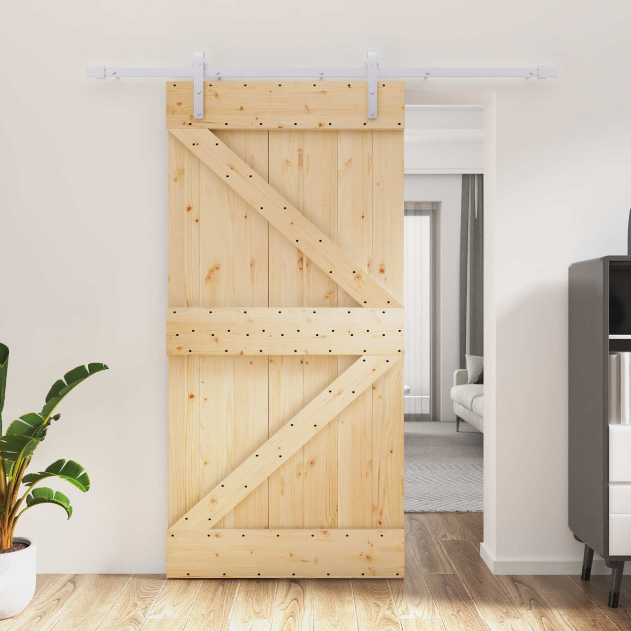 Puerta Corredera Natural y Blanco 100 x 210 cm