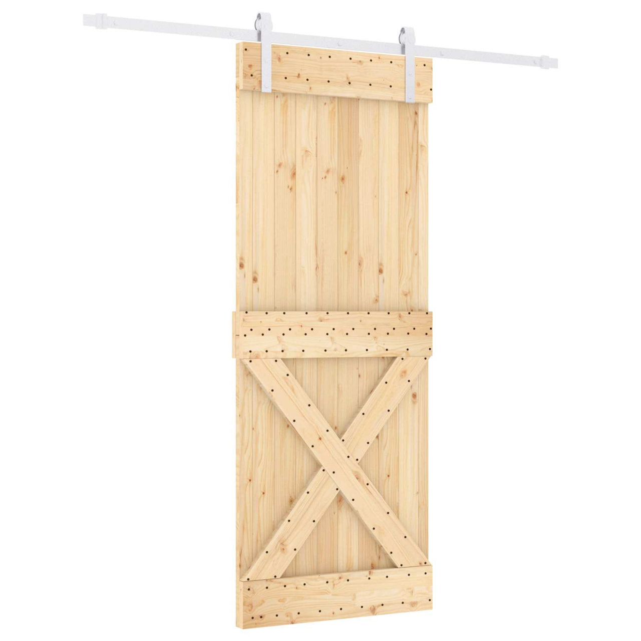 Porta de correr em madeira de pinho natural e branco 80 x 210 cm 