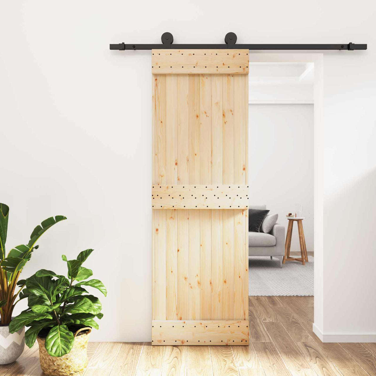 Puerta Corredera Natural y negro 70 x 210 cm