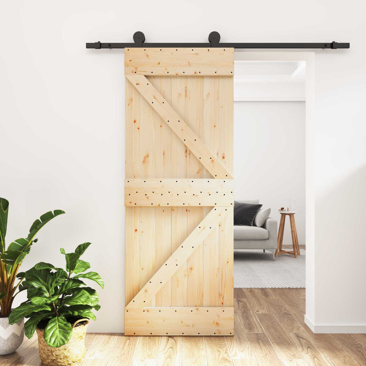 Puerta Corredera Natural y negro 85 x 210 cm