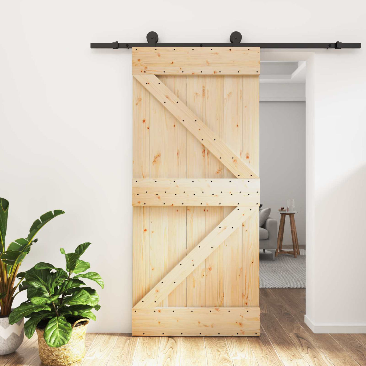Puerta Corredera Natural y negro 95 x 210 cm