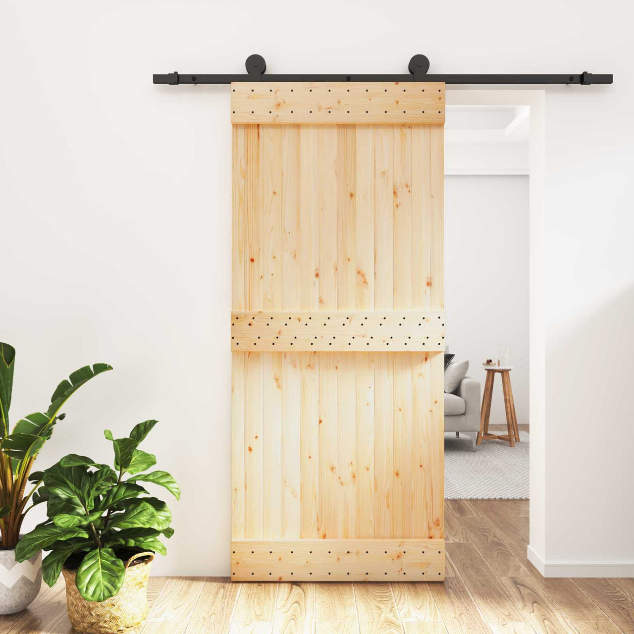 Porta de correr natural e preto 90 x 210 cm 
