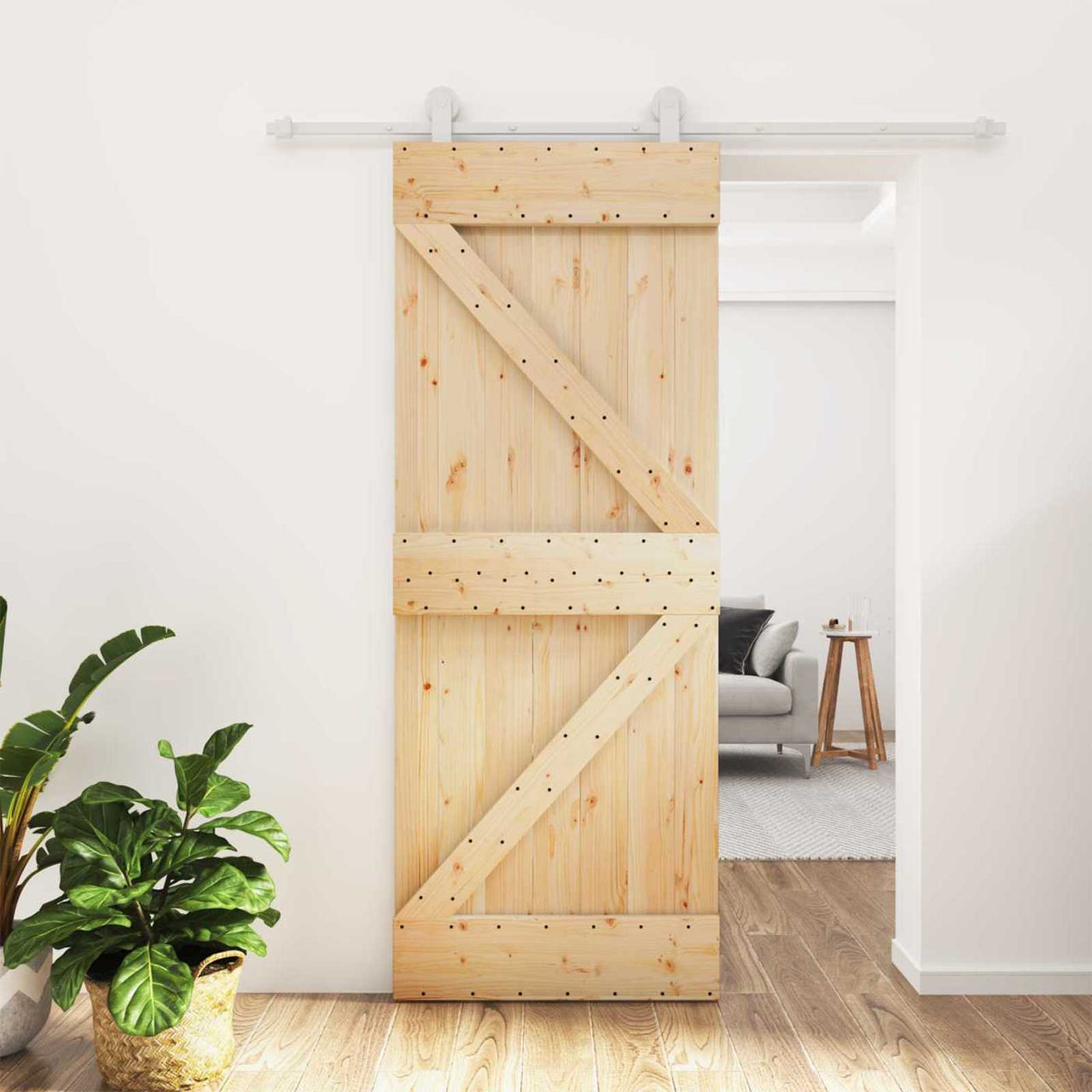 Porta de correr natural e branco 80 x 210 cm 