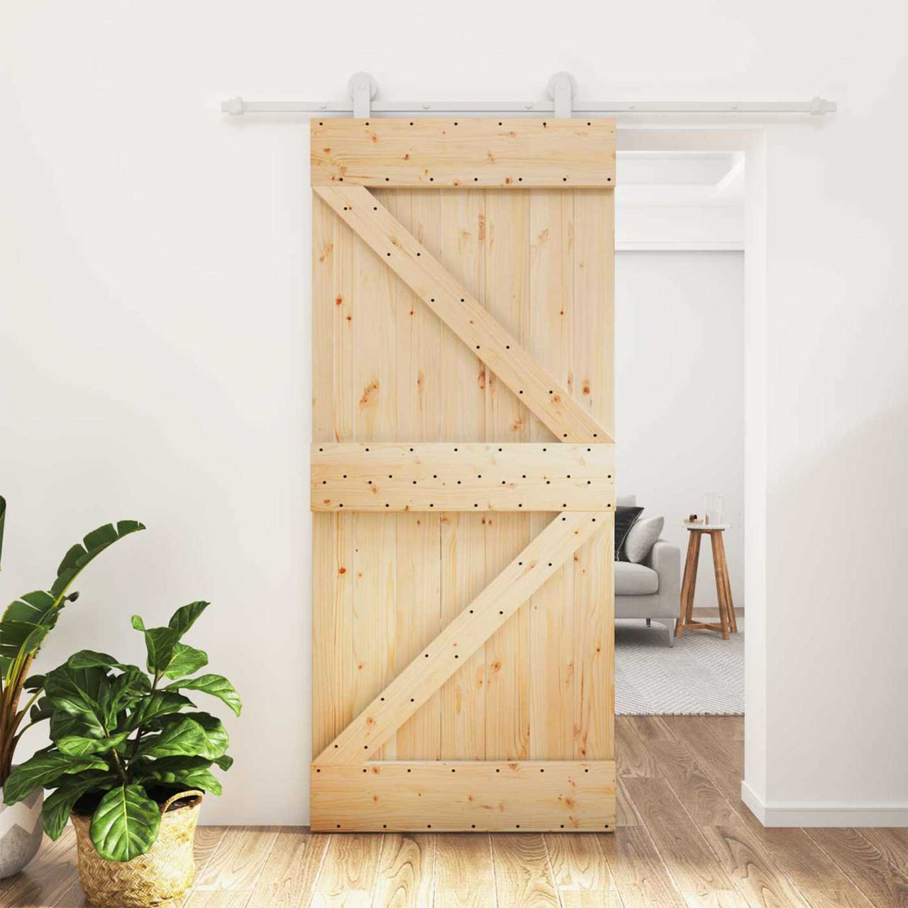 Porta de correr natural e branco 90 x 210 cm 