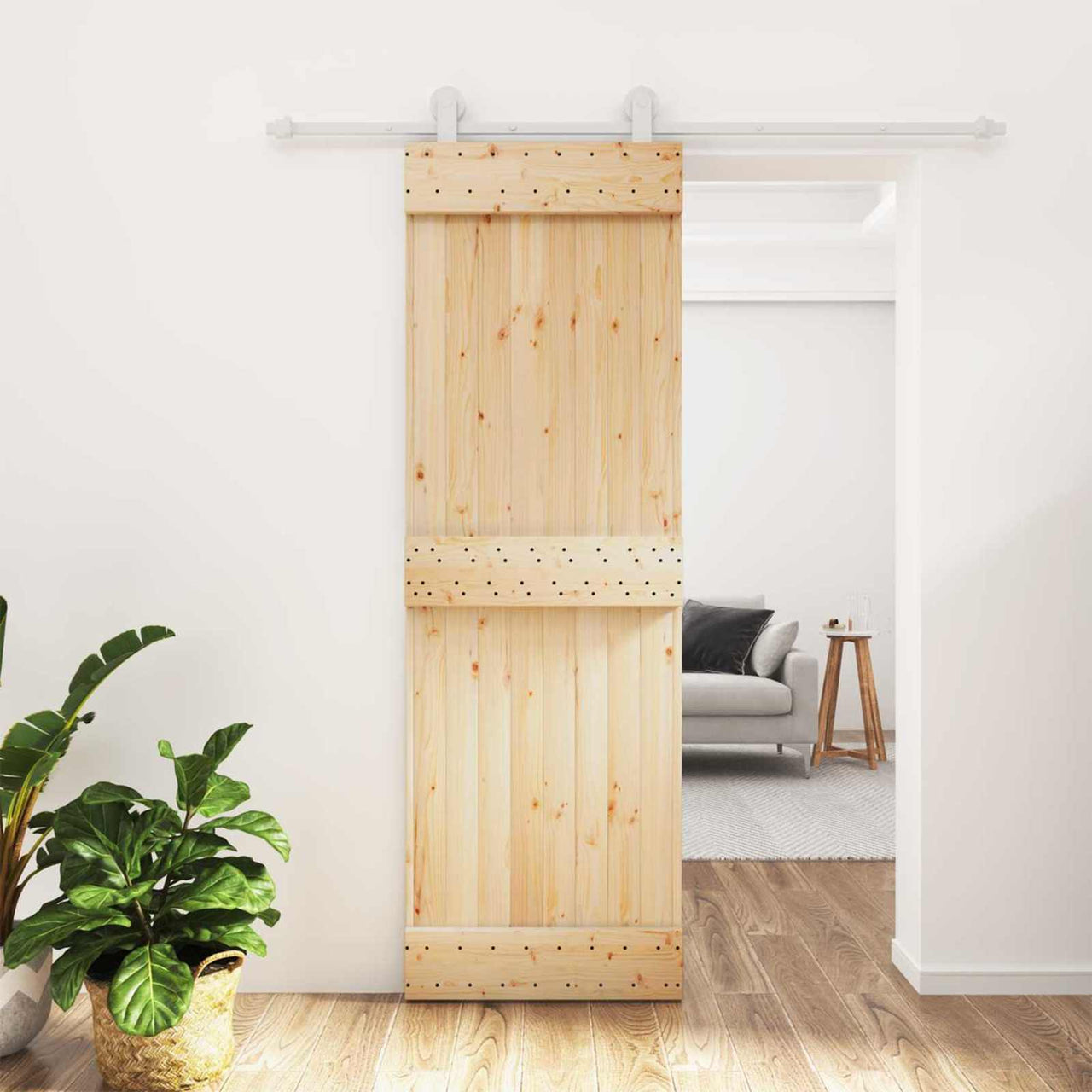 Porta de correr Natural e Branco 70 x 210 cm 