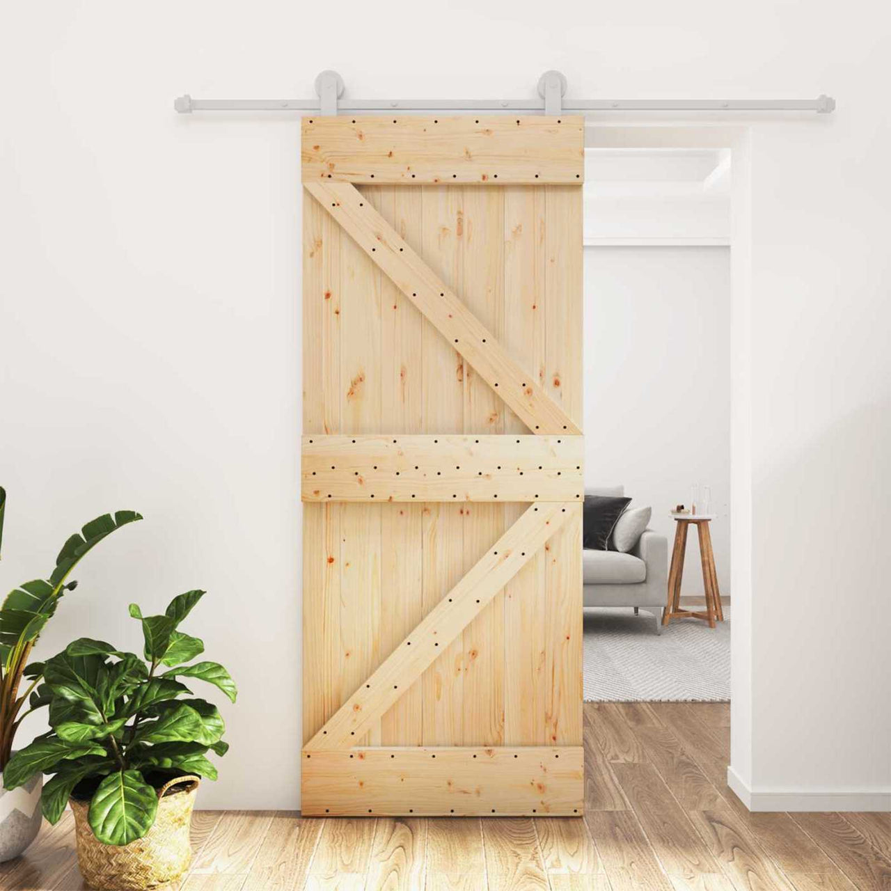 Porta de correr Natural e Branco 85 x 210 cm 