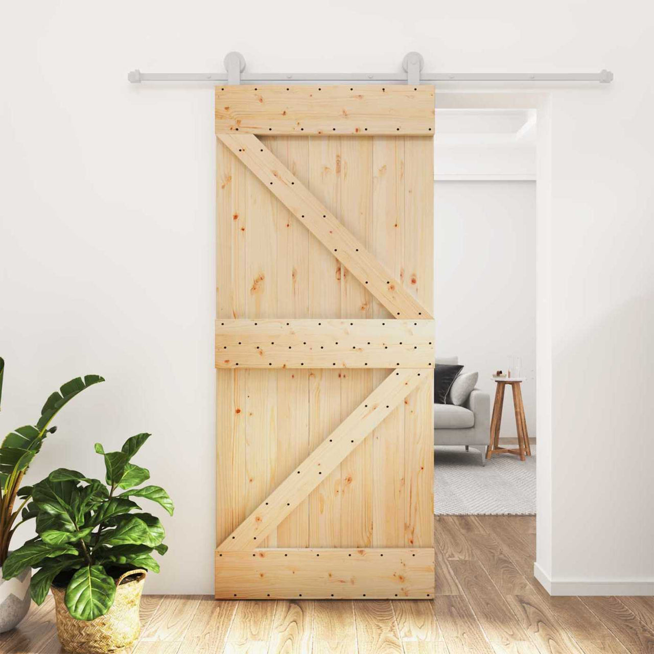 Porta de correr natural e branco 90 x 210 cm 