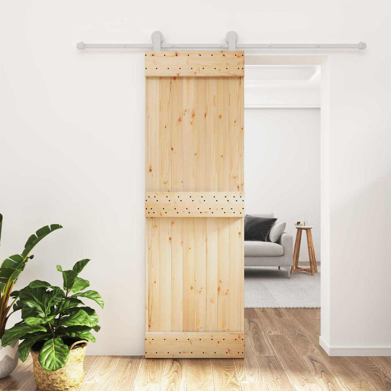 Puerta Corredera Madera de Pino Natural y Blanco 70 x 210 cm