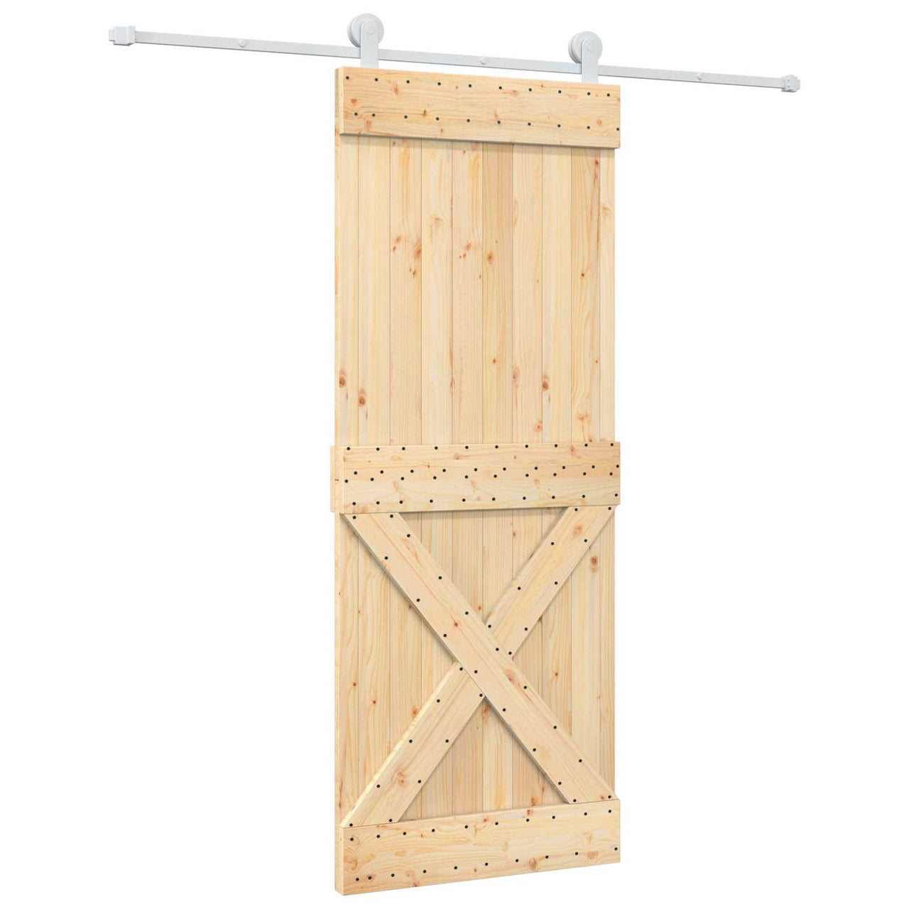 Puerta Corredera Madera de Pino Natural y Blanco 80 x 210 cm