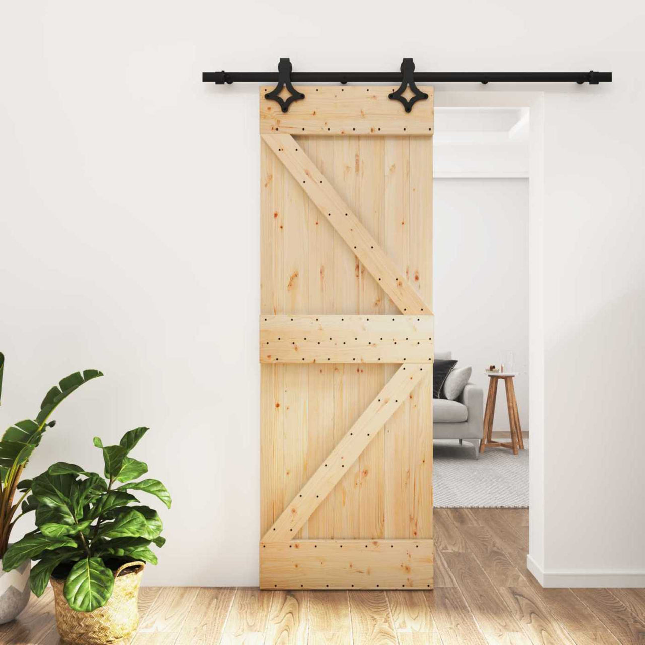 Porta de correr natural e preto 70 x 210 cm 
