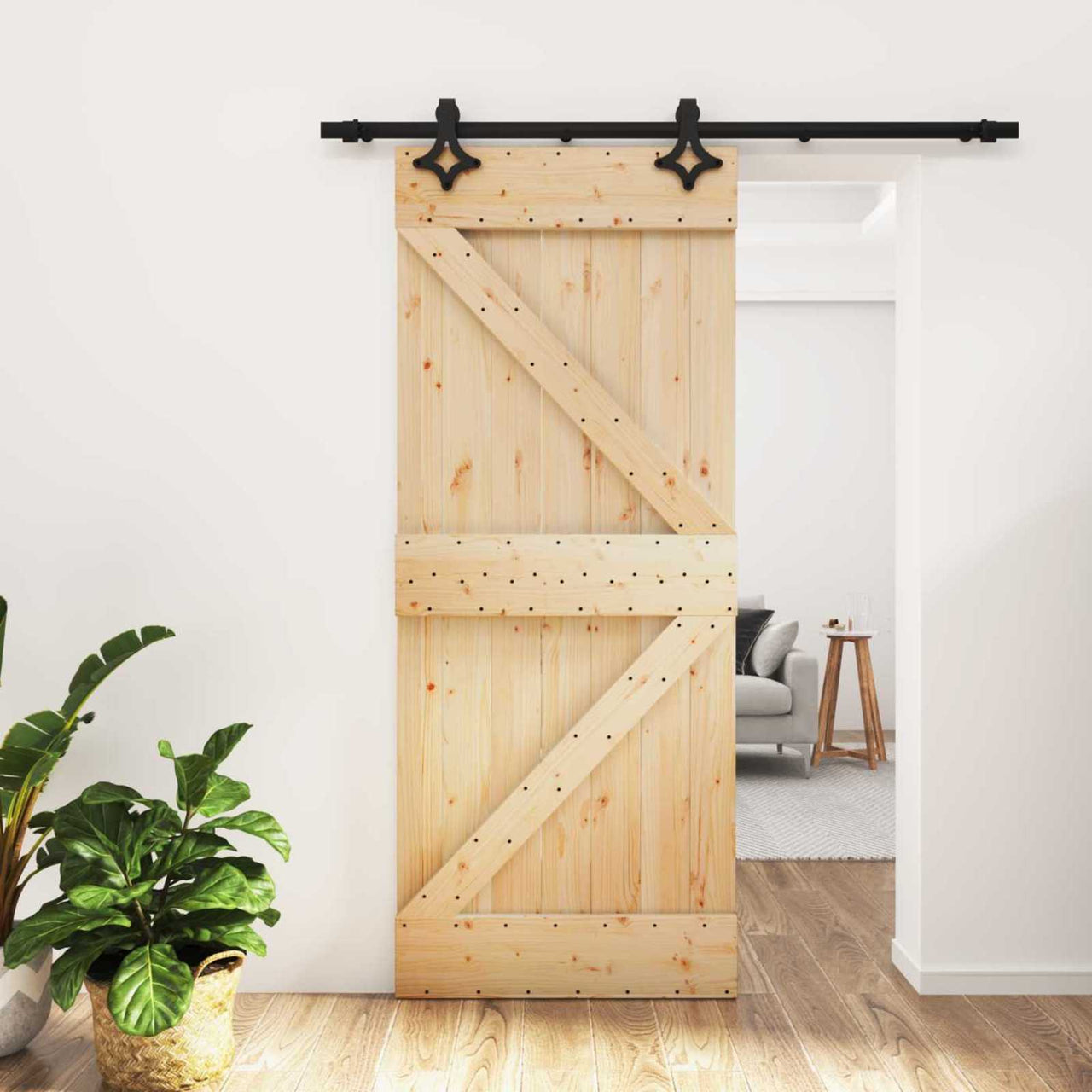 Porta de correr natural e preto 85 x 210 cm 