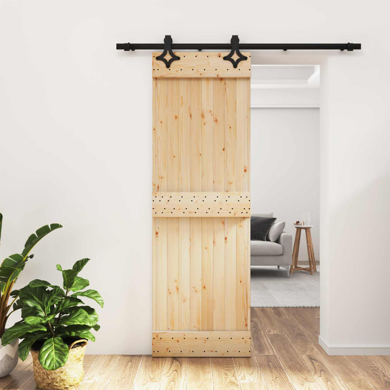 Porta de correr natural e preto 70 x 210 cm 