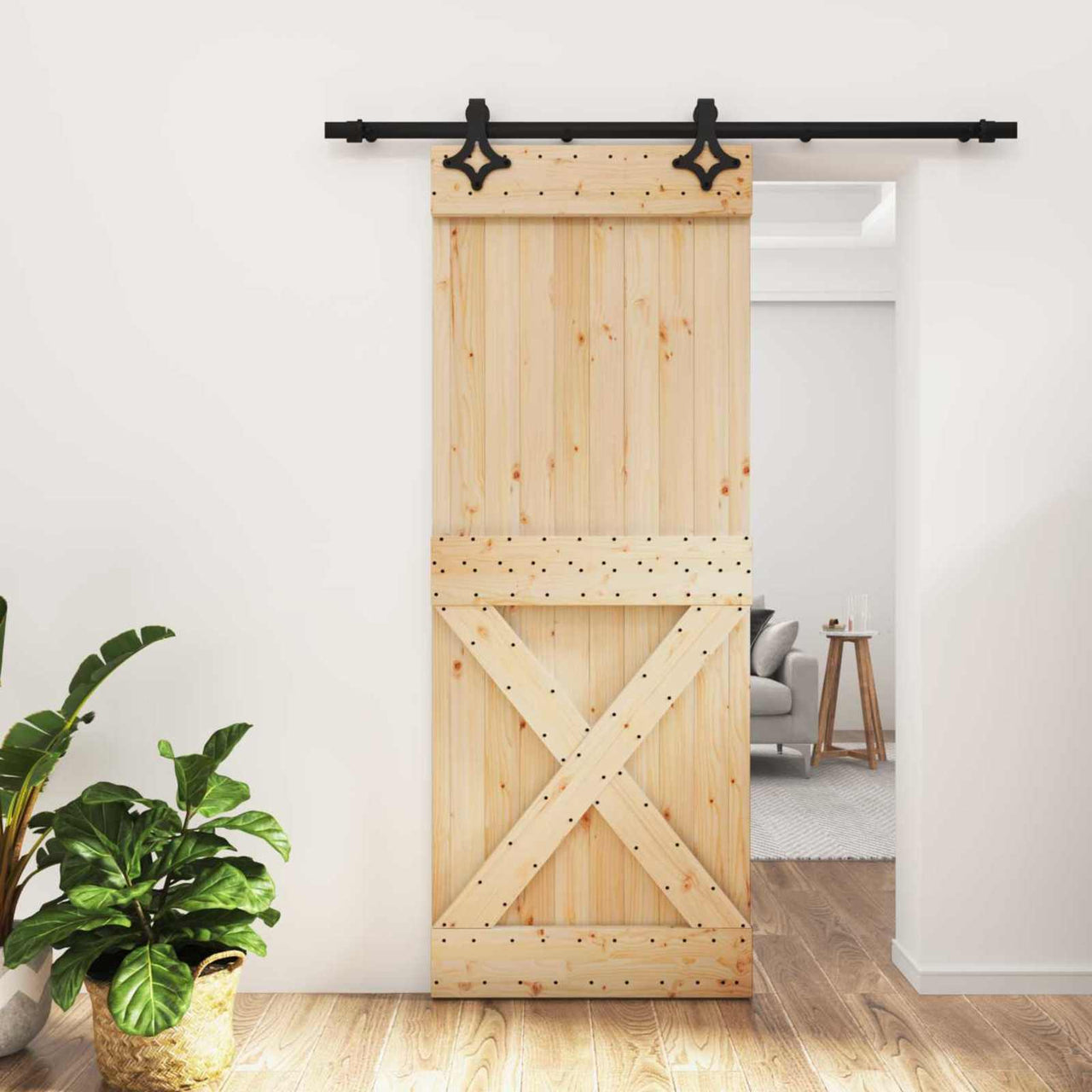 Porta de correr natural e preta 80 x 210 cm 