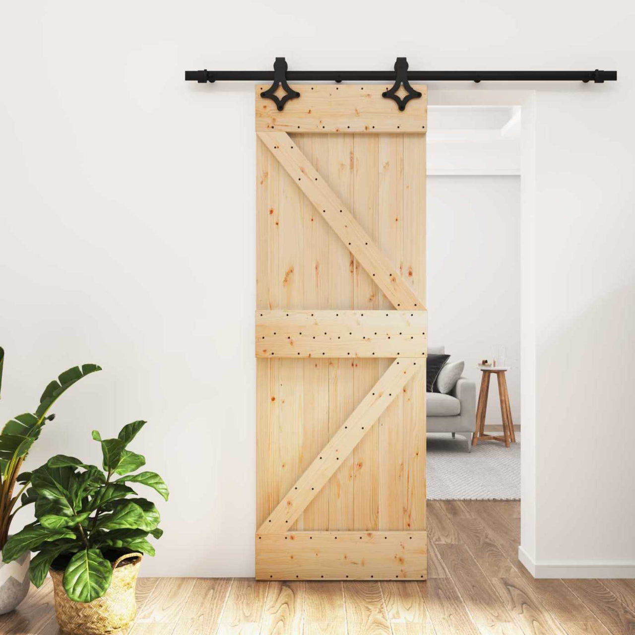 Natural and black sliding door 70 x 210 cm 