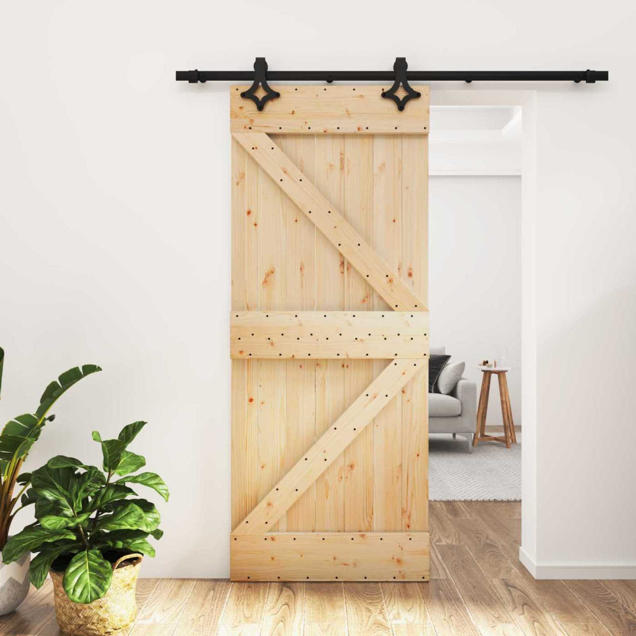 Puerta Corredera Natural y negro 85 x 210 cm