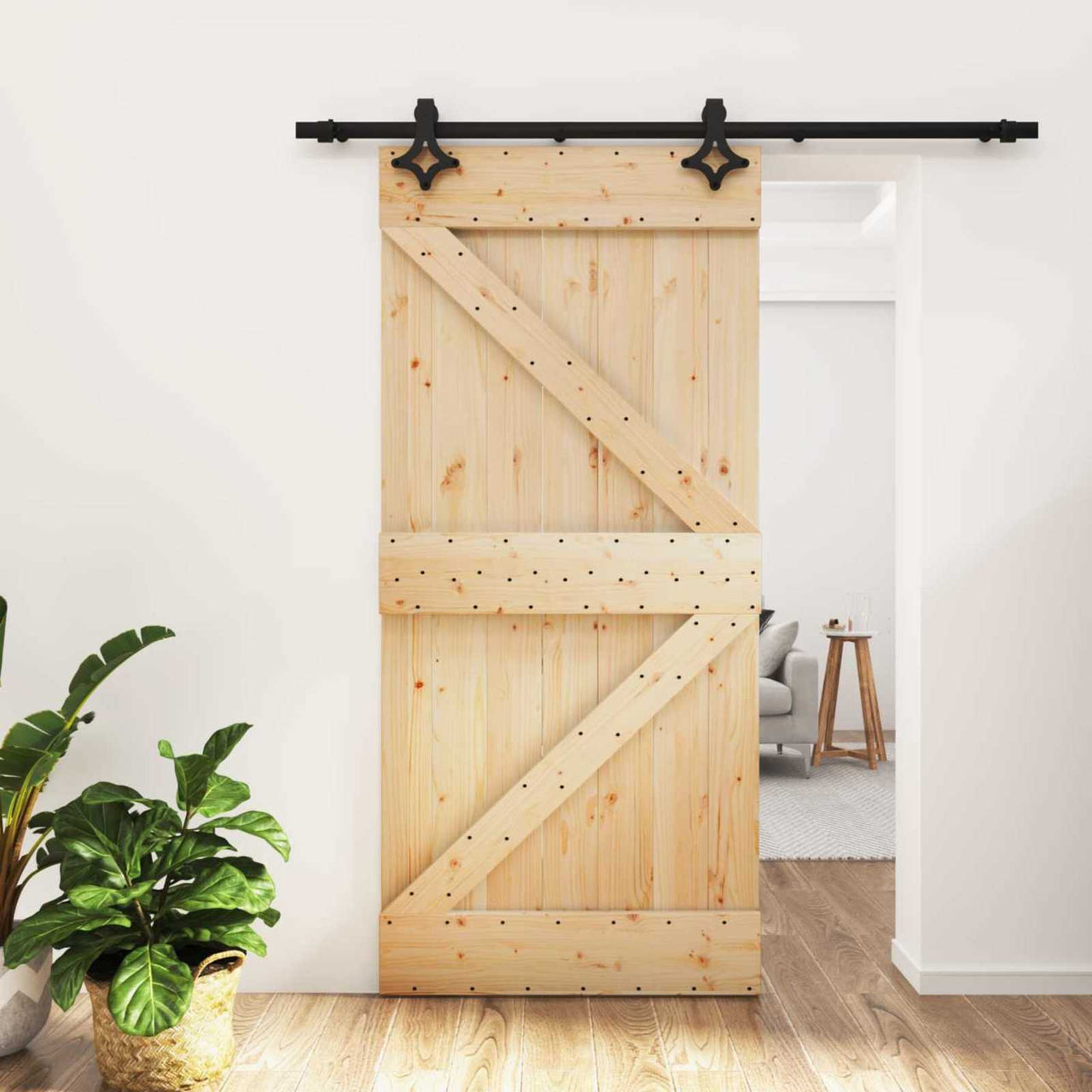 Porta scorrevole naturale e nera 95 x 210 cm 