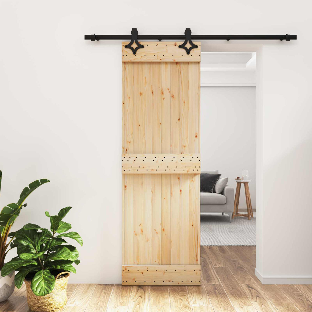 Puerta Corredera Natural y negro 70 x 210 cm