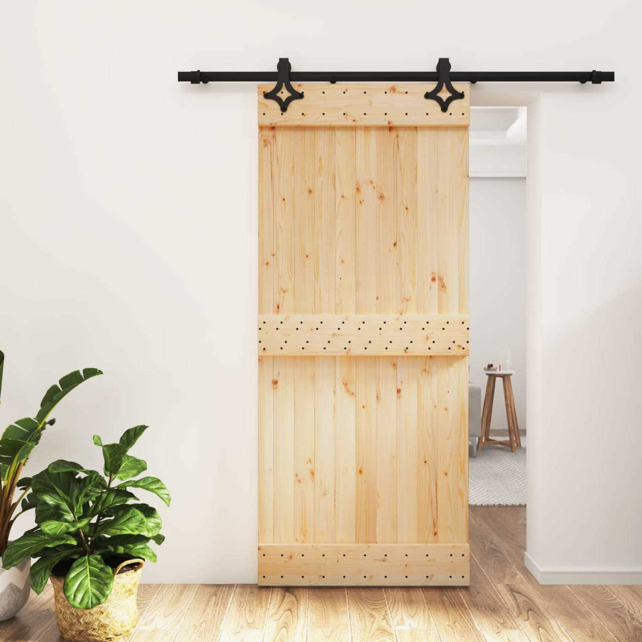 Porta scorrevole naturale e nera 90 x 210 cm 