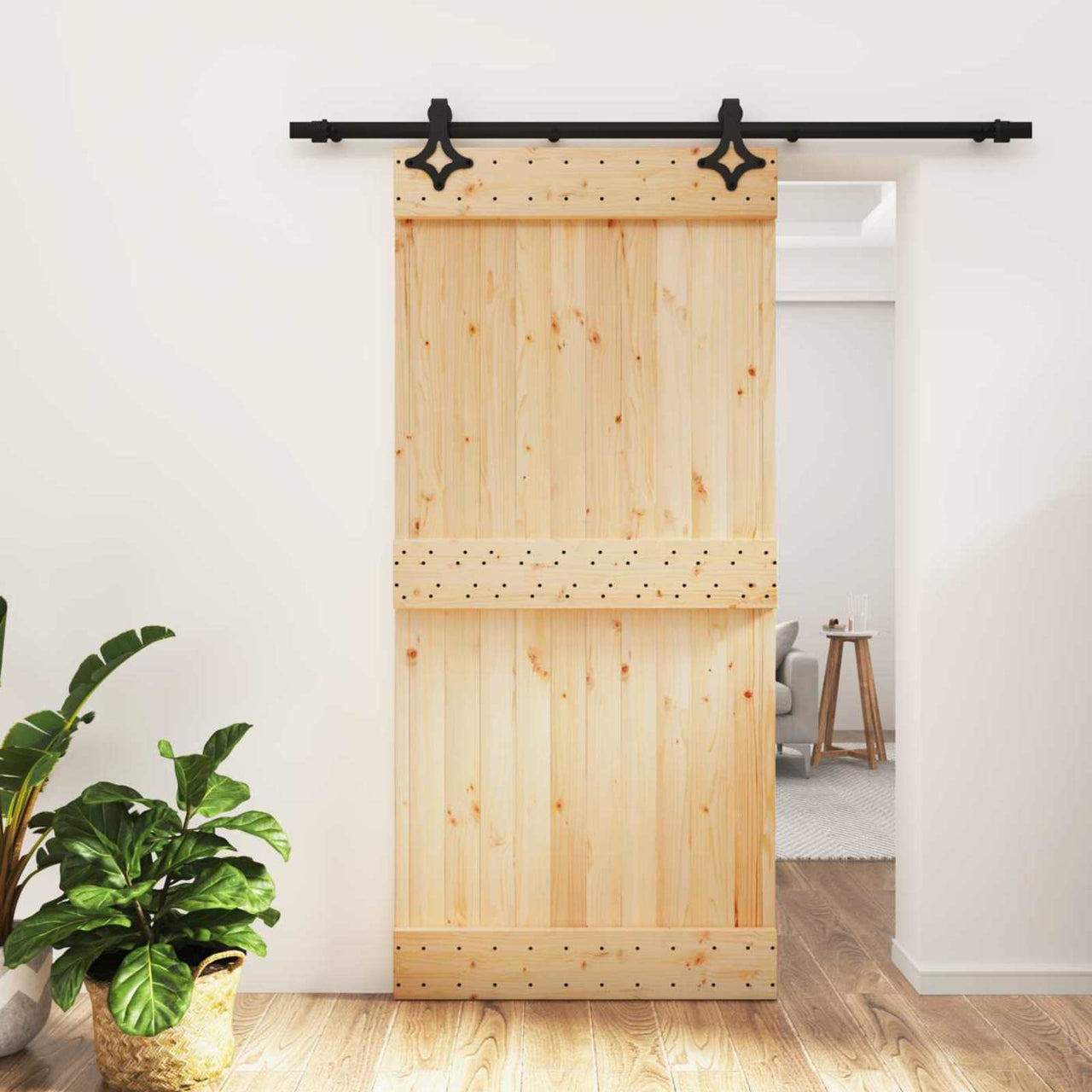 Porta scorrevole naturale e nera 95 x 210 cm 