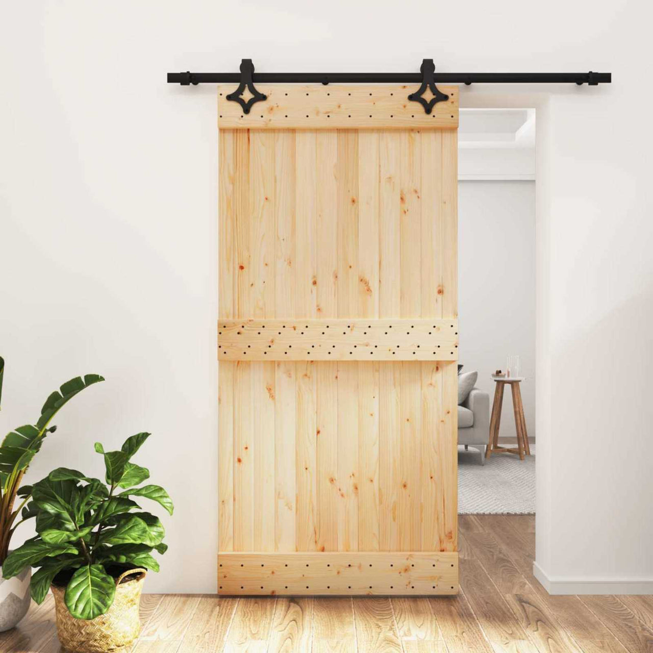 Puerta Corredera Natural y negro 100 x 210 cm