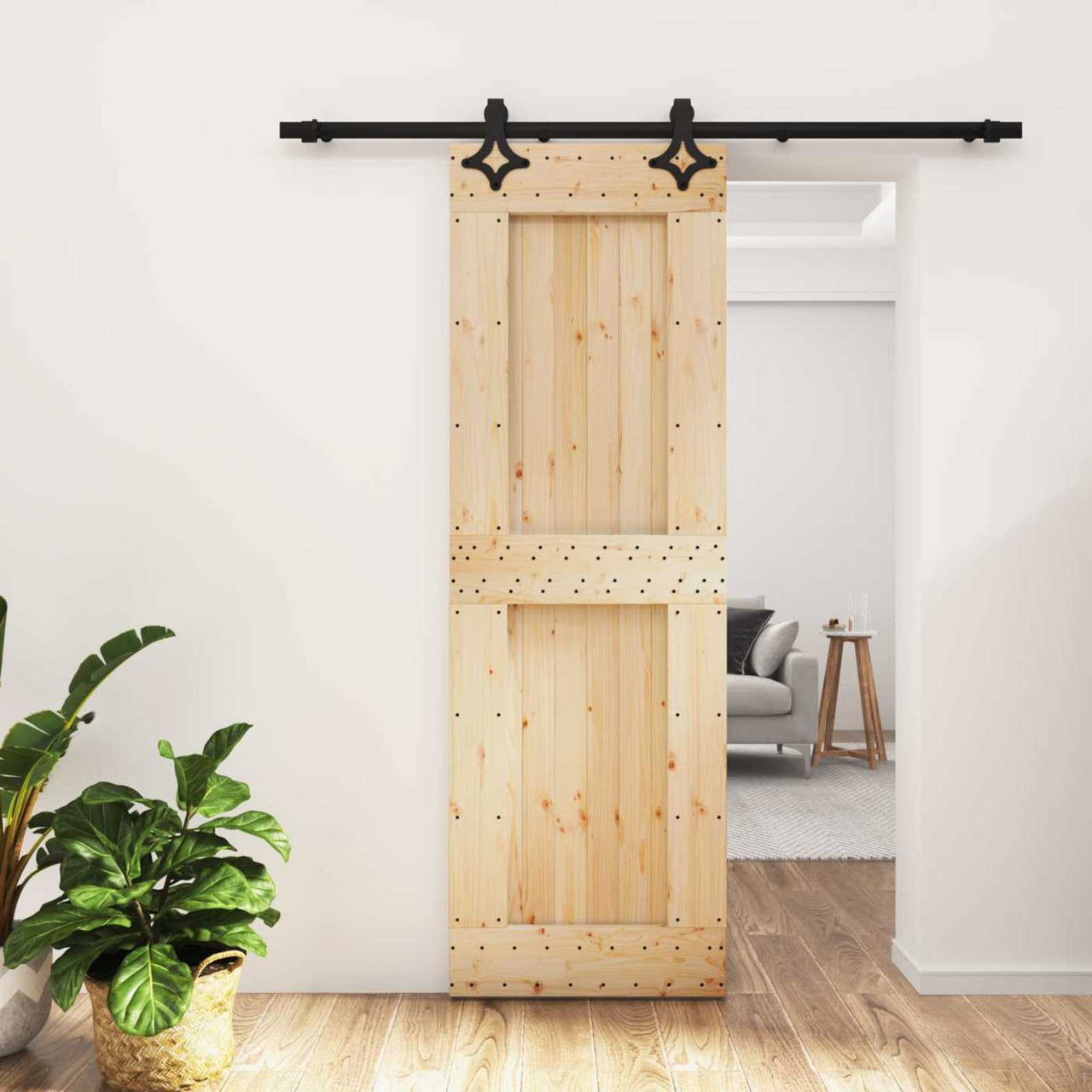 Puerta Corredera Natural y negro 70 x 210 cm