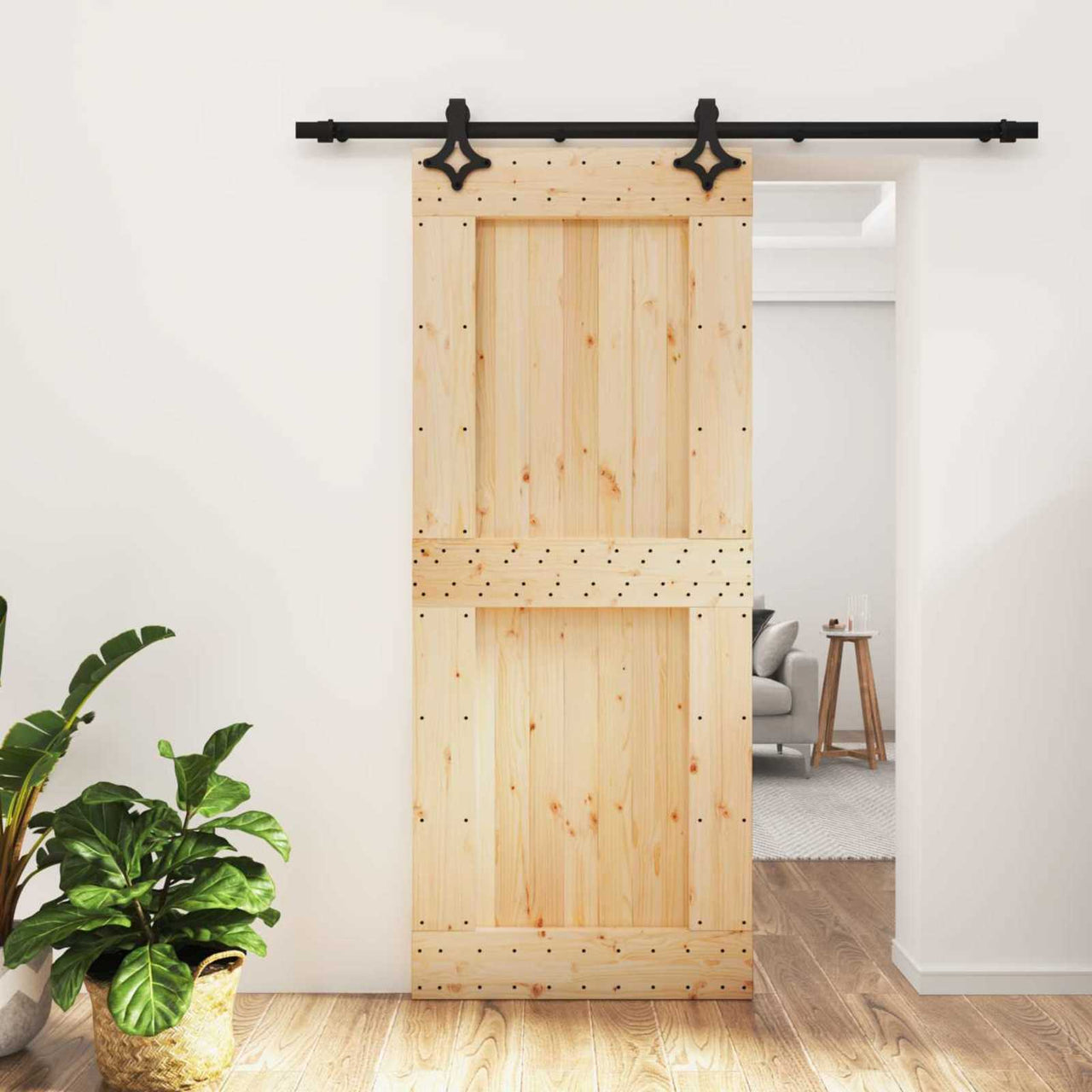 Puerta Corredera Natural y negro 85 x 210 cm