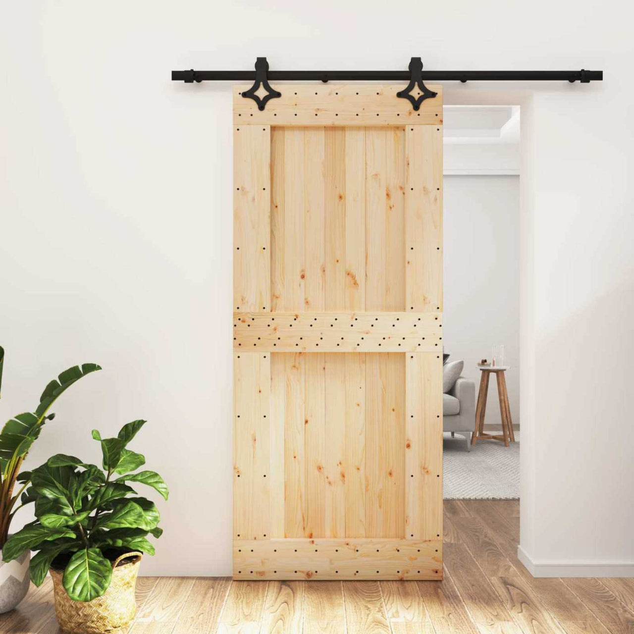 Porta scorrevole naturale e nero 90 x 210 cm 