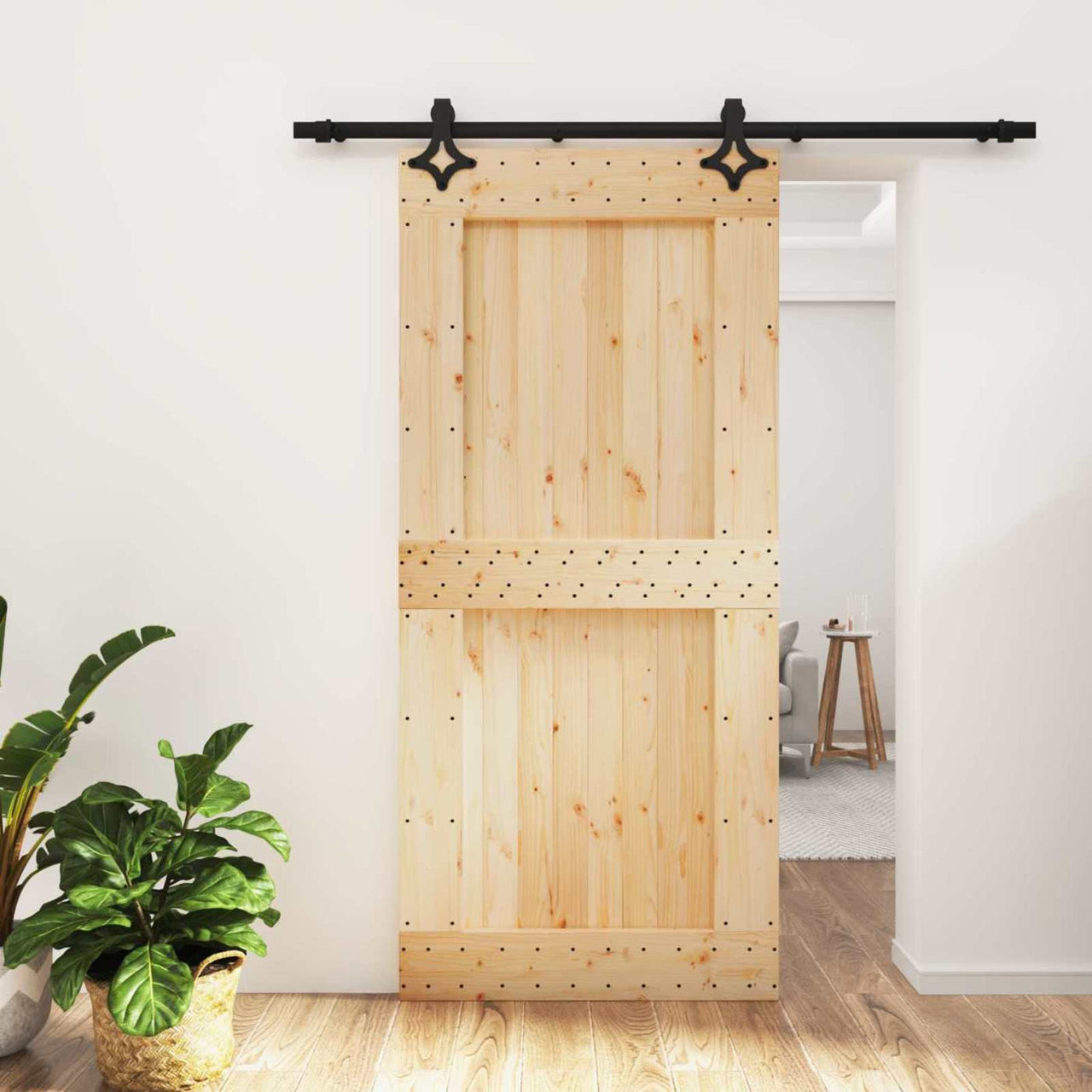 Porta scorrevole naturale e nera 95 x 210 cm 