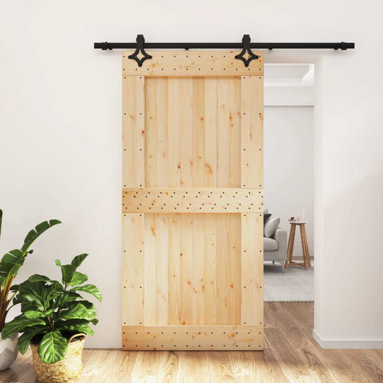 Puerta Corredera Natural y negro 100 x 210 cm