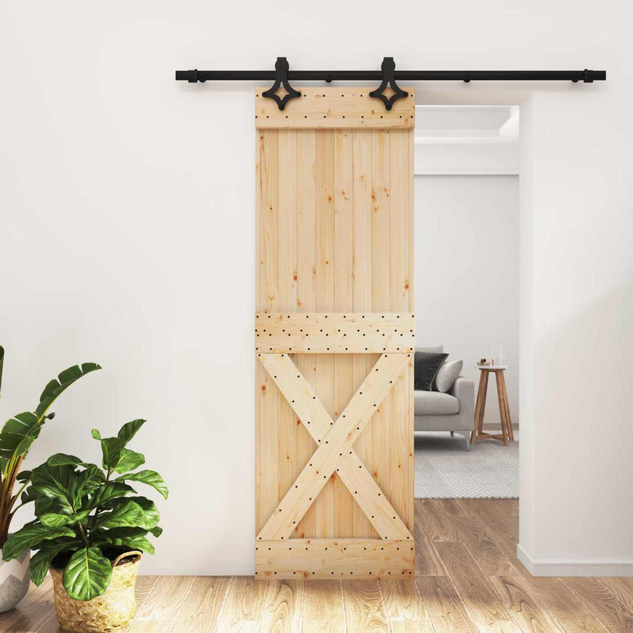Puerta Corredera Natural y negro 70 x 210 cm