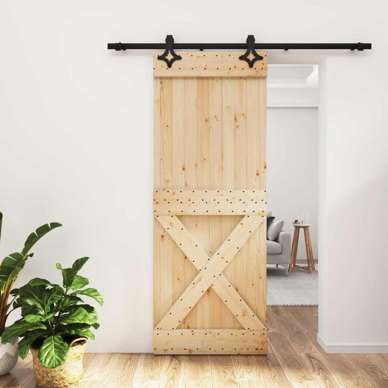 Puerta Corredera Natural y negro 80 x 210 cm