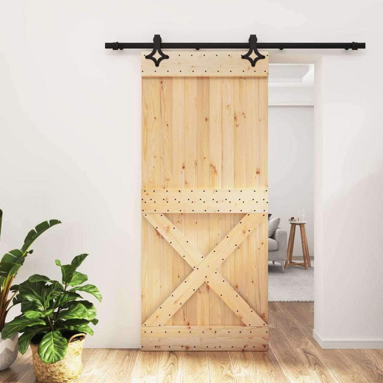 Puerta Corredera Natural y negro 90 x 210 cm