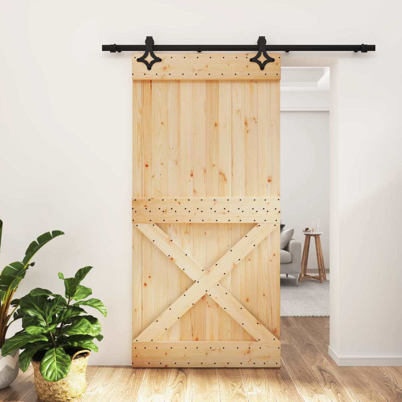 Puerta Corredera Natural y negro 100 x 210 cm