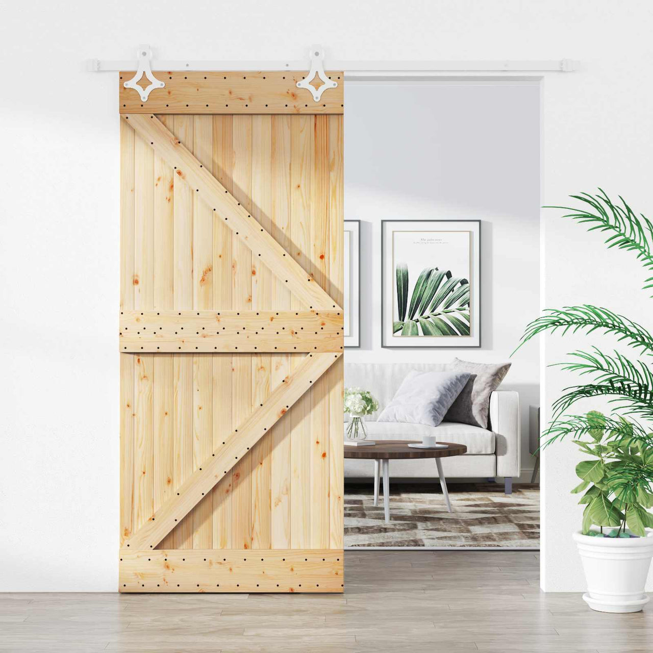 Porta de Correr Natural e Branco 90 x 210 cm 