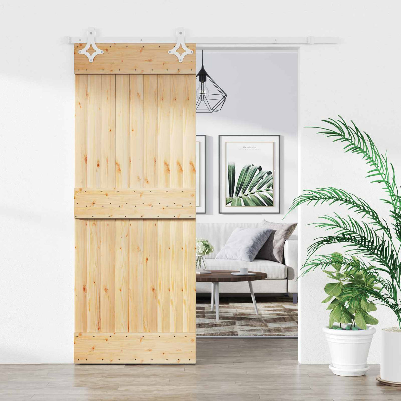 Puerta Corredera Natural y Blanco 70 x 210 cm