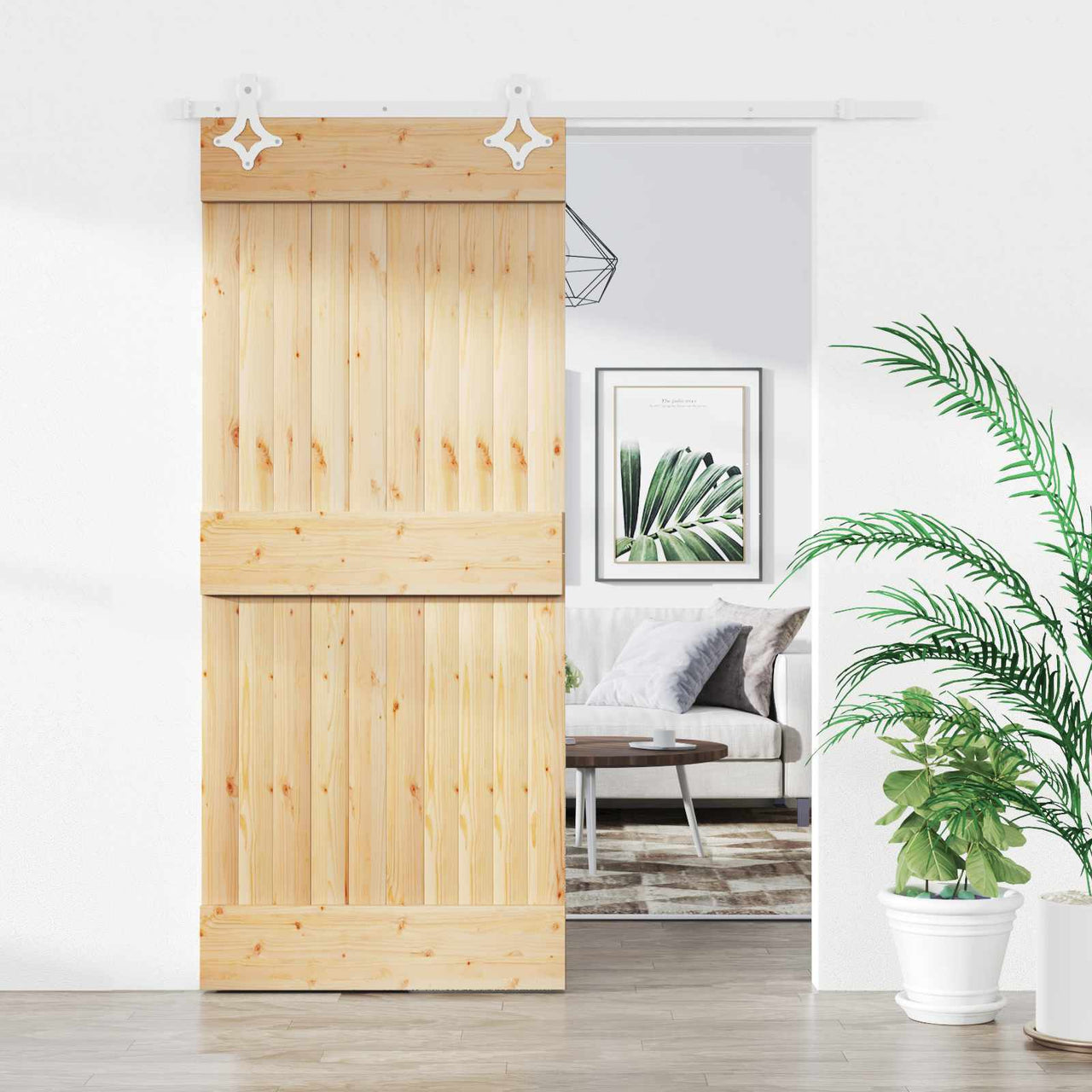 Porta de Correr Natural e Branco 90 x 210 cm 