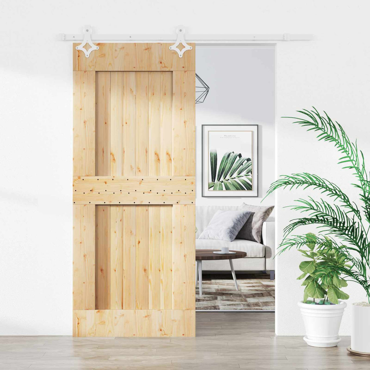 Porta de correr Natural e Branco 90 x 210 cm 