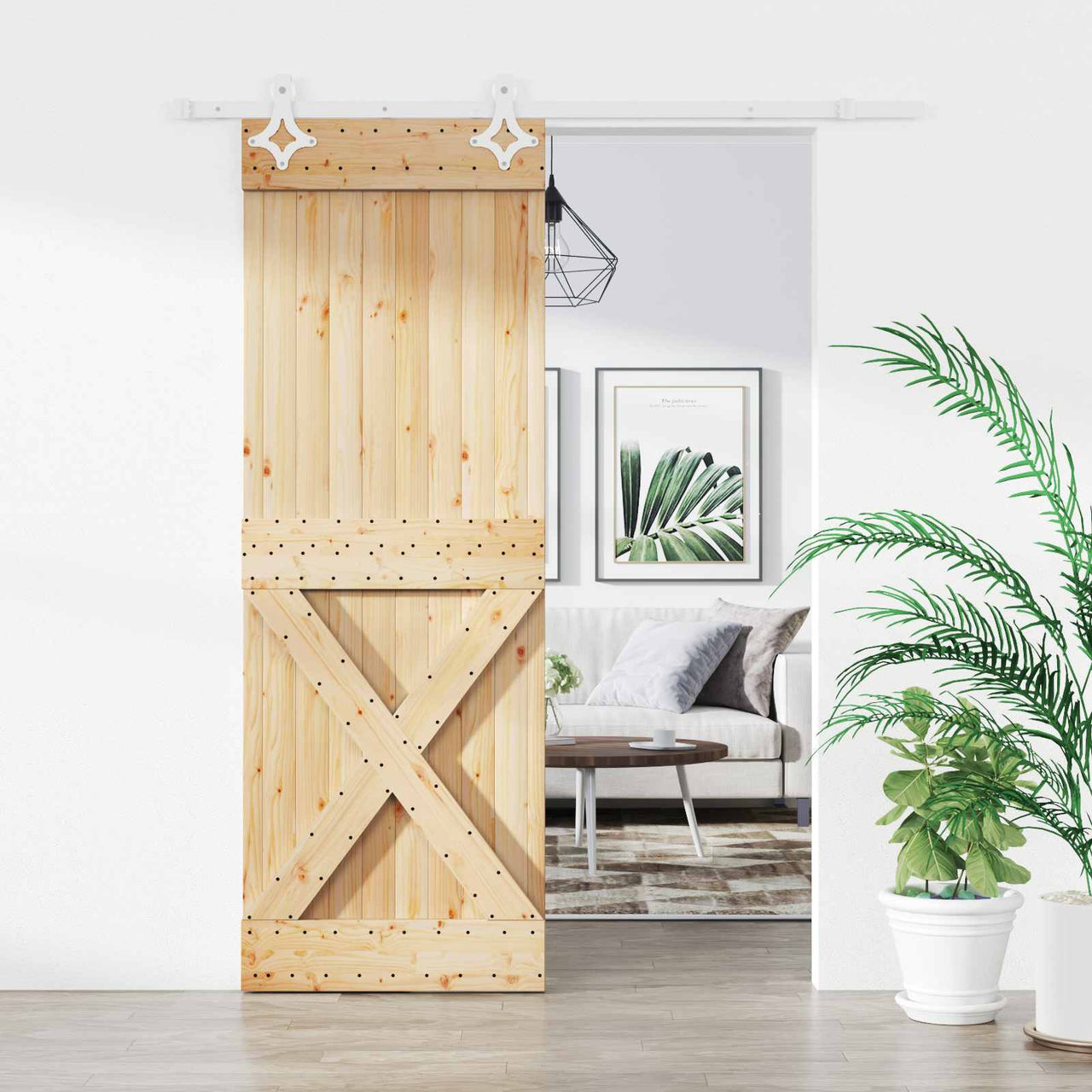 Porta de correr Natural e Branco 85 x 210 cm 