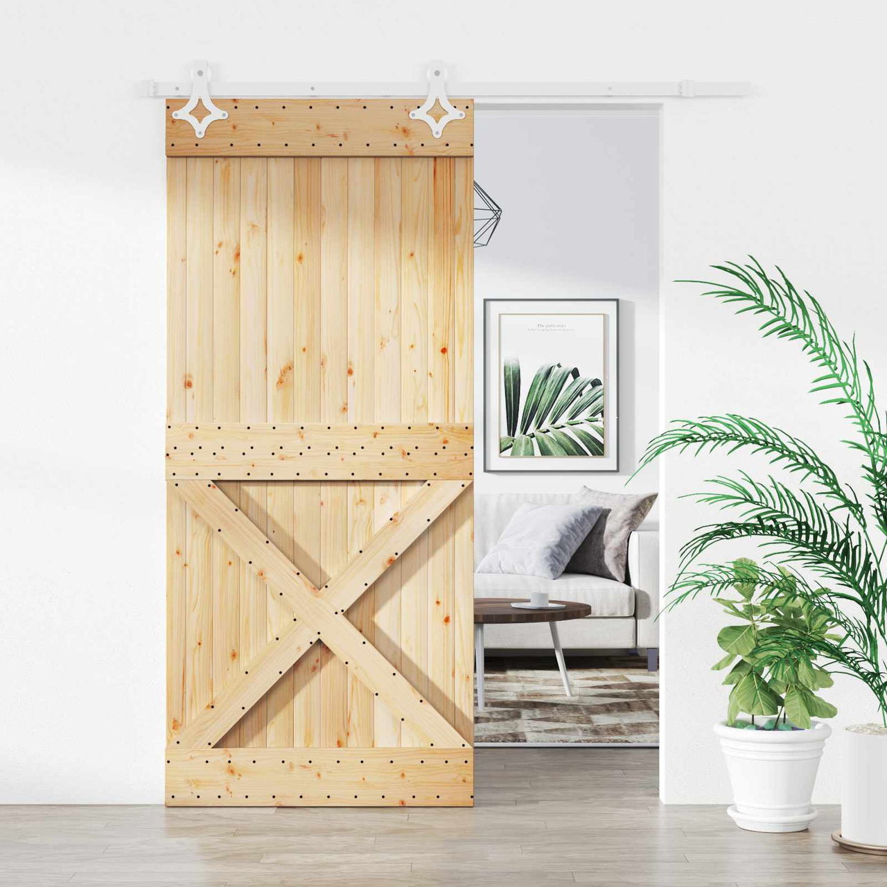 Porta de correr Natural e Branco 90 x 210 cm 