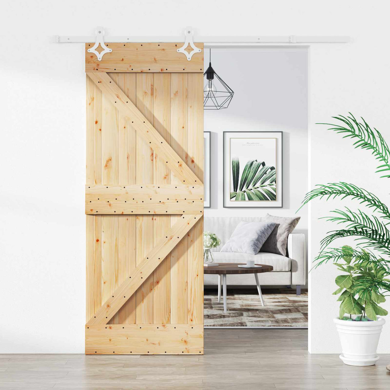 Porta de correr natural e branco 85 x 210 cm 