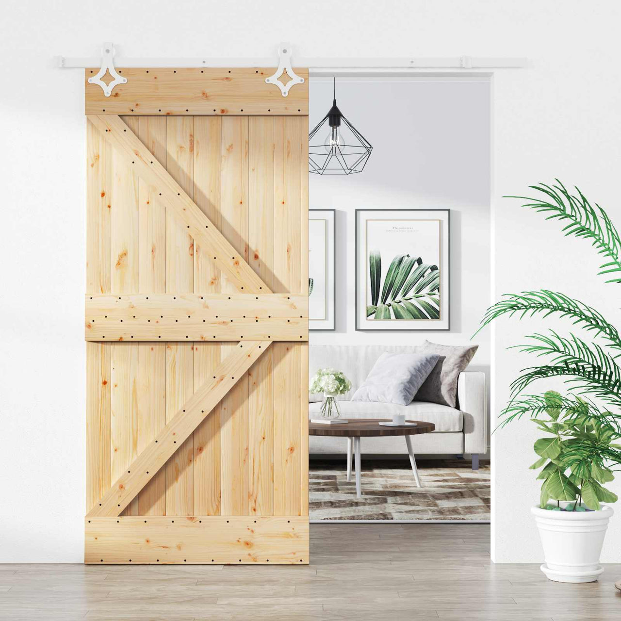 Porta de correr natural e branco 95 x 210 cm 