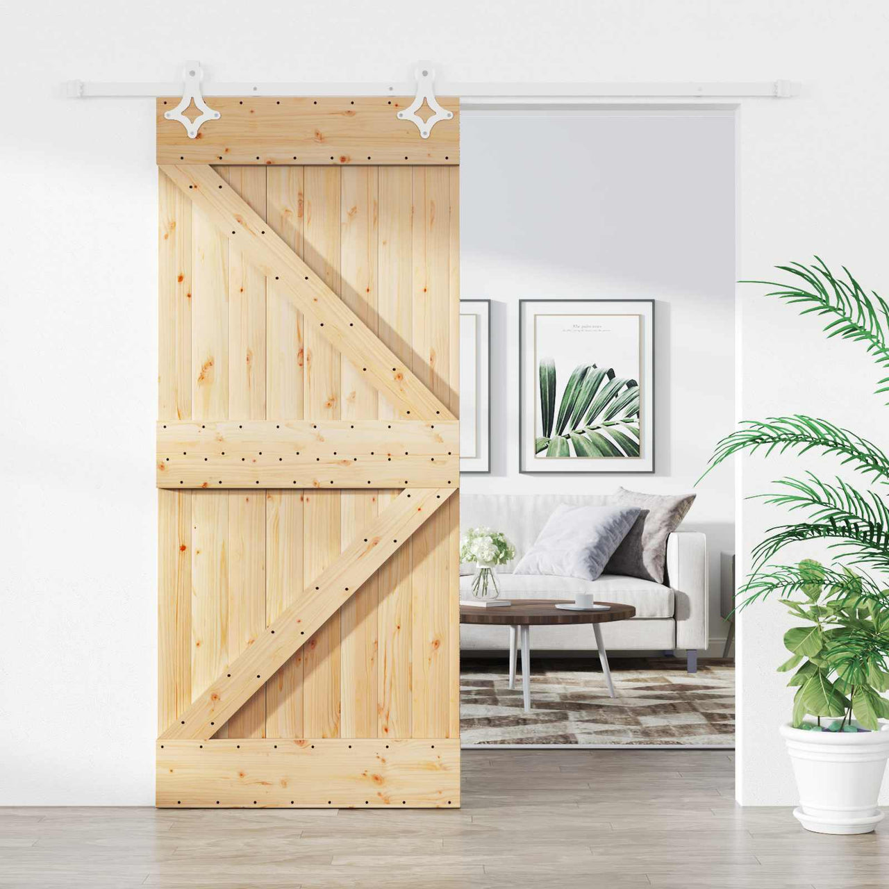 Natural and White Sliding Door 90 x 210 cm 