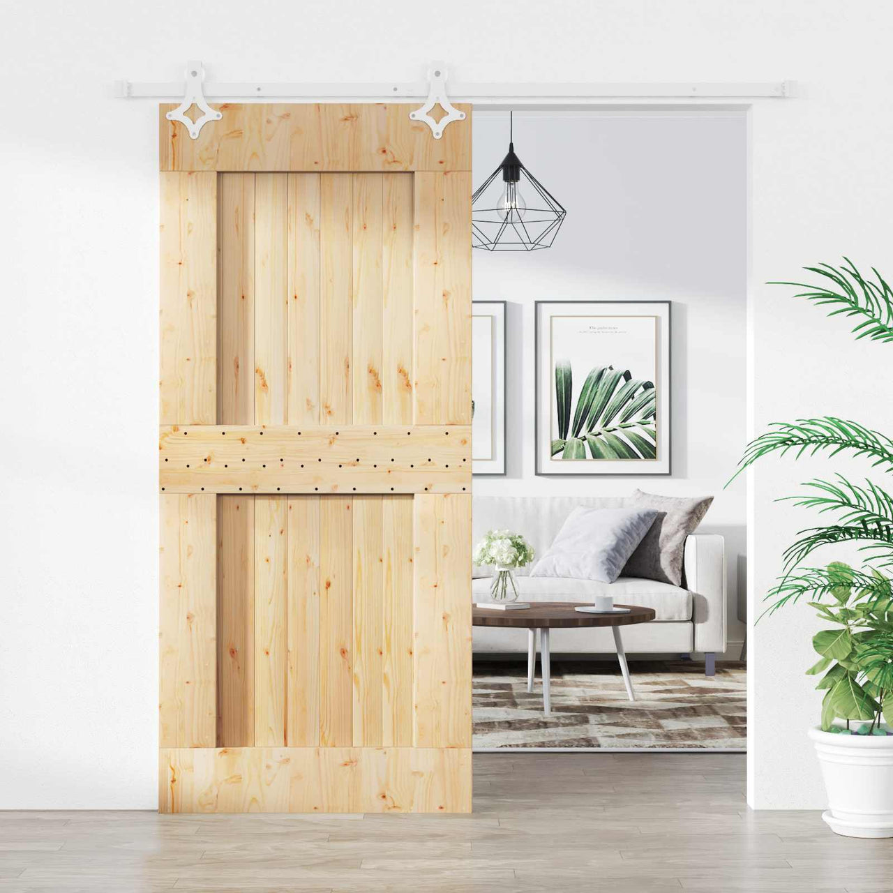 Puerta Corredera Natural y Blanco 90 x 210 cm