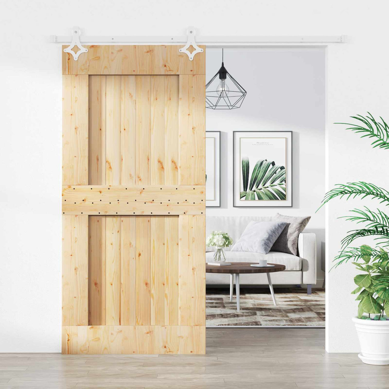 Puerta Corredera Natural y Blanco 95 x 210 cm