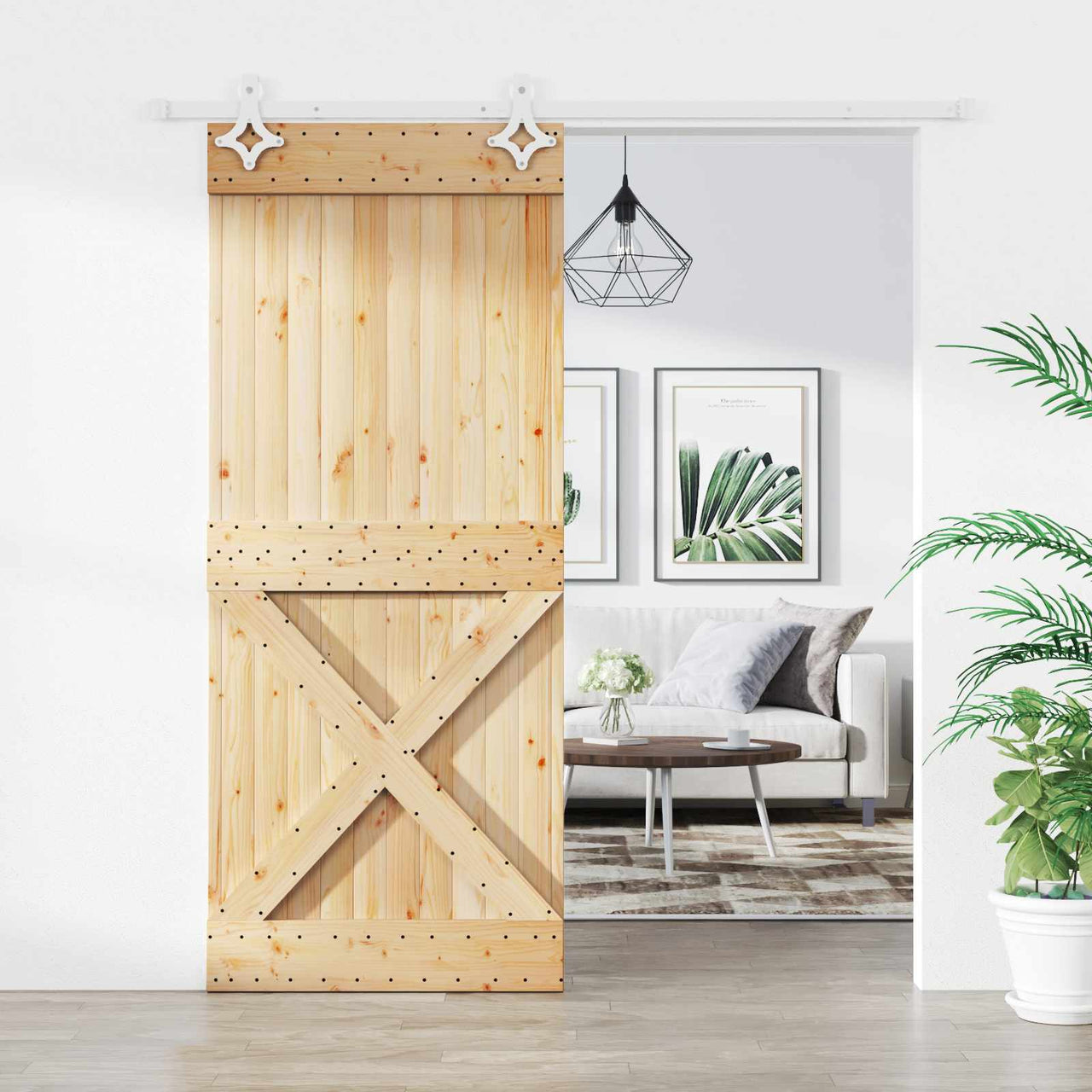 Puerta Corredera Natural y Blanco 85 x 210 cm