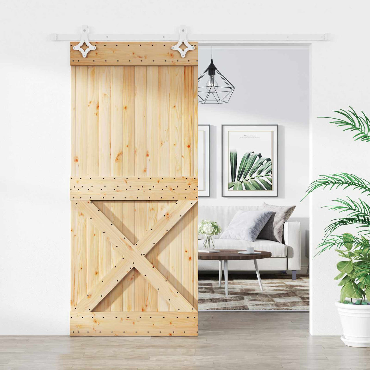 Puerta Corredera Natural y Blanco 90 x 210 cm