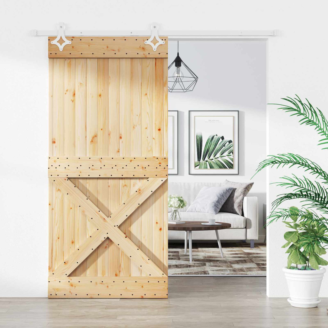 Puerta Corredera Natural y Blanco 100 x 210 cm