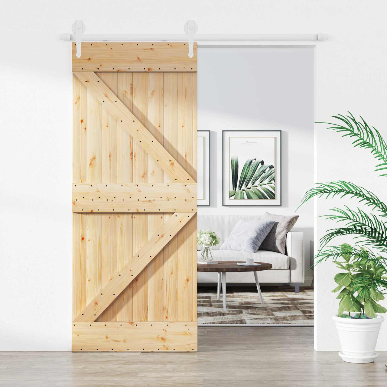 Puerta Corredera Natural y Blanco 85 x 210 cm