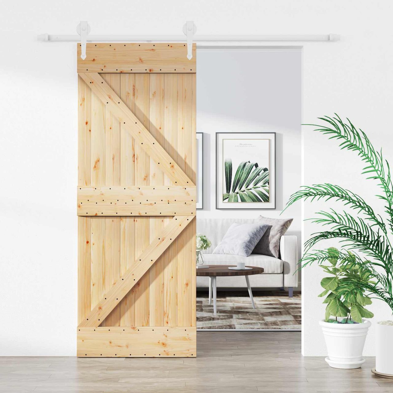 Puerta Corredera Natural y Blanco 80 x 210 cm