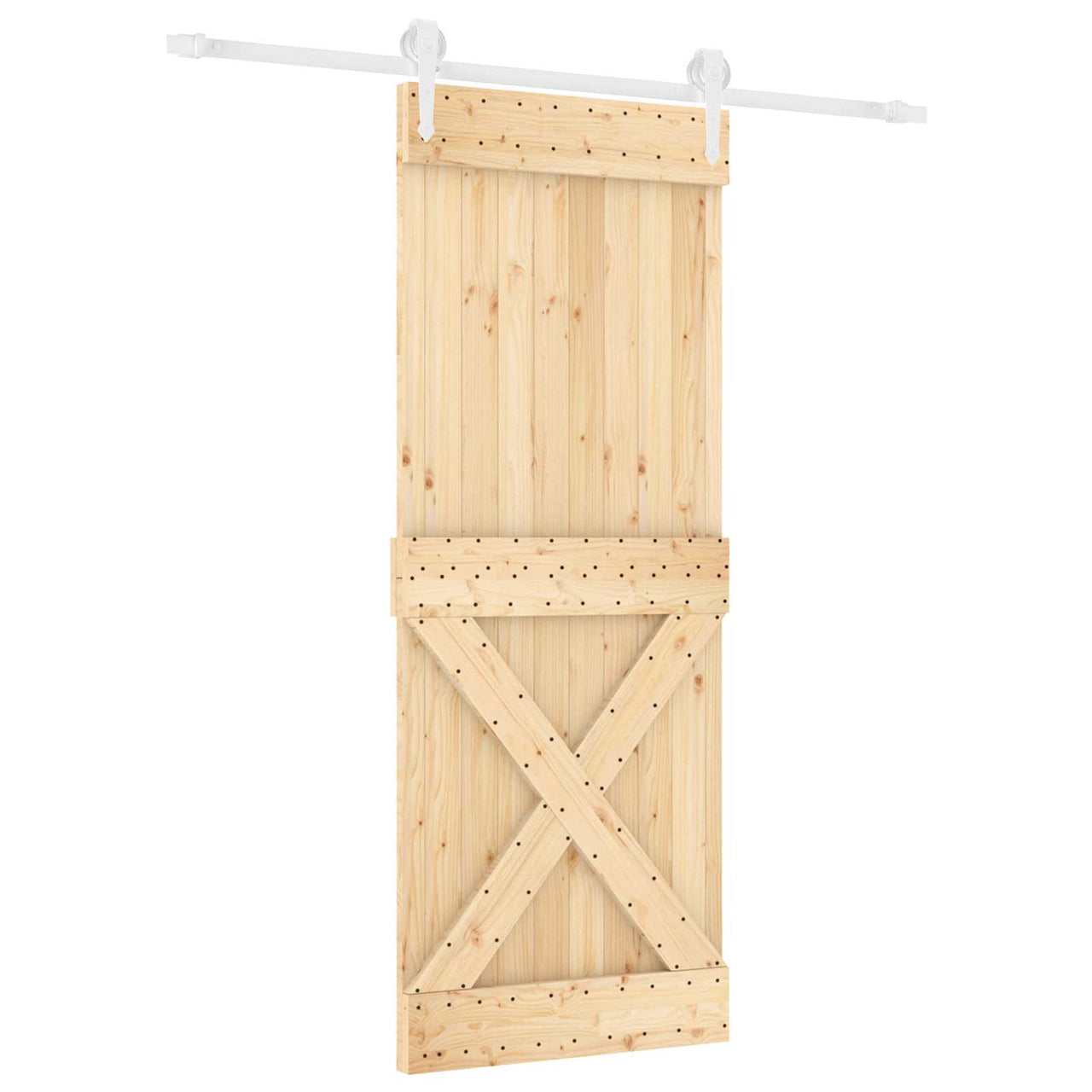 Porta de correr em madeira de pinho natural e branco 80 x 210 cm 